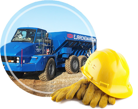 E.J. Breneman construction vehicle, hard hat, and gloves